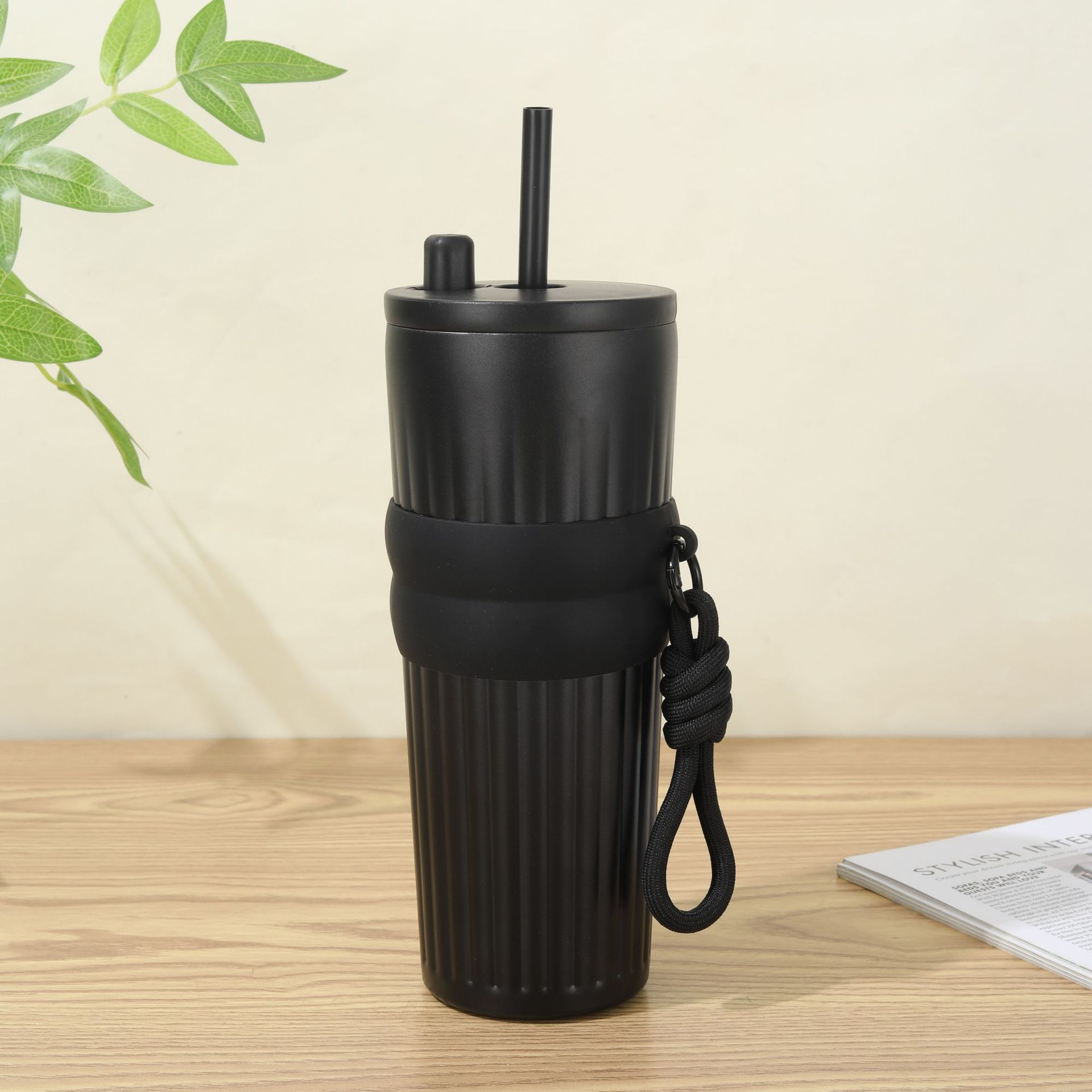 跨境条纹极光杯316不锈钢保温杯双层真空户外运动吸管水杯带皮套详情7