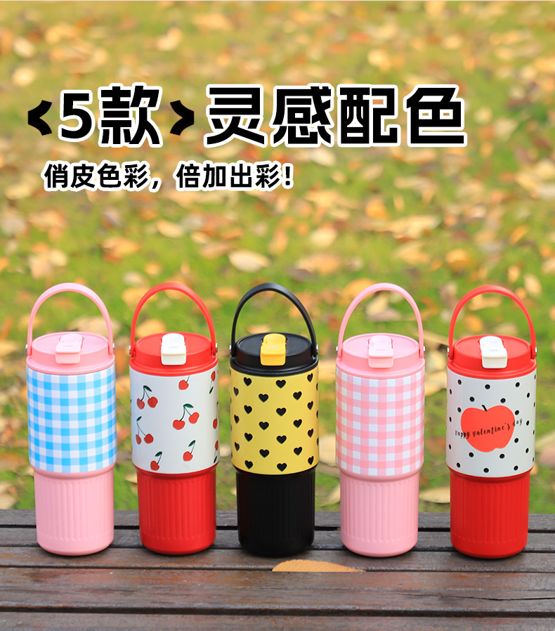 新款创意格子不锈钢冰霸保温杯带手柄吸管高颜值便携手提车载杯详情8