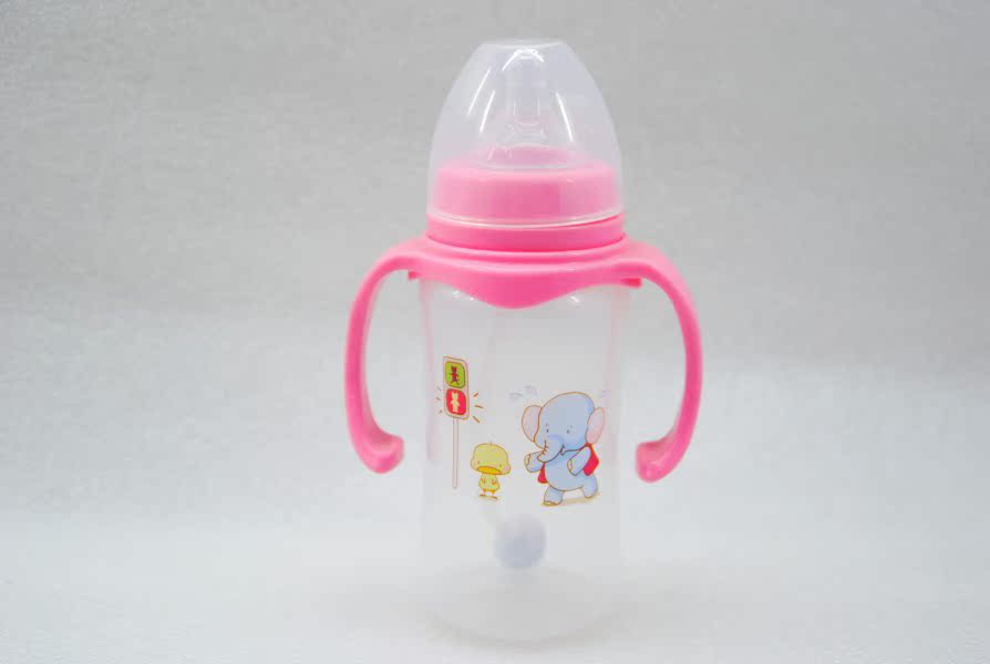 Wide-mouth plastic baby bottle with handle and automatic straw, 300ml for newborns and mothers pic 2