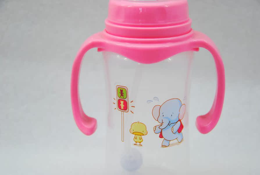 Wide-mouth plastic baby bottle with handle and automatic straw, 300ml for newborns and mothers pic 4