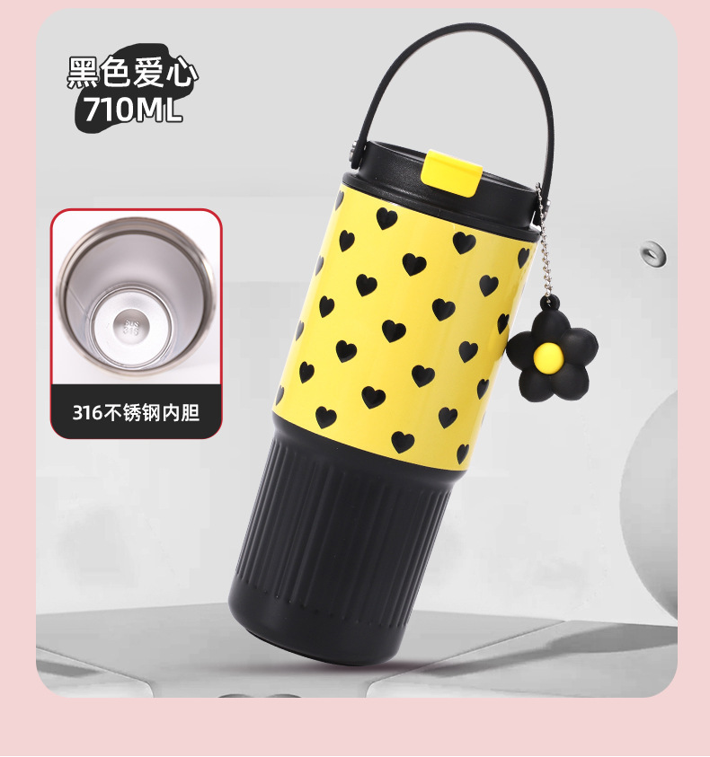 新款创意格子不锈钢冰霸保温杯带手柄吸管高颜值便携手提车载杯详情11