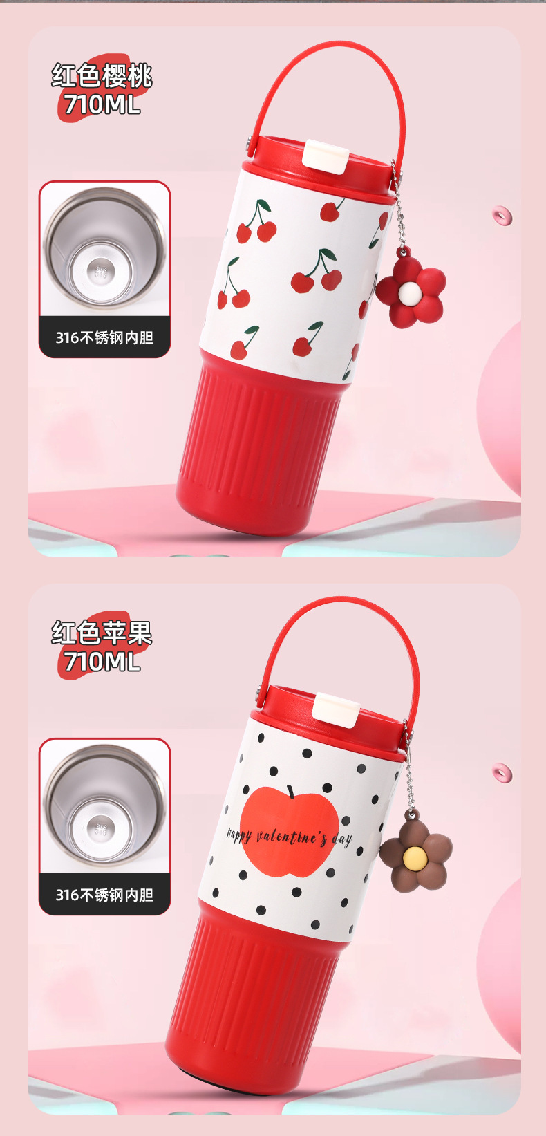 新款创意格子不锈钢冰霸保温杯带手柄吸管高颜值便携手提车载杯详情9