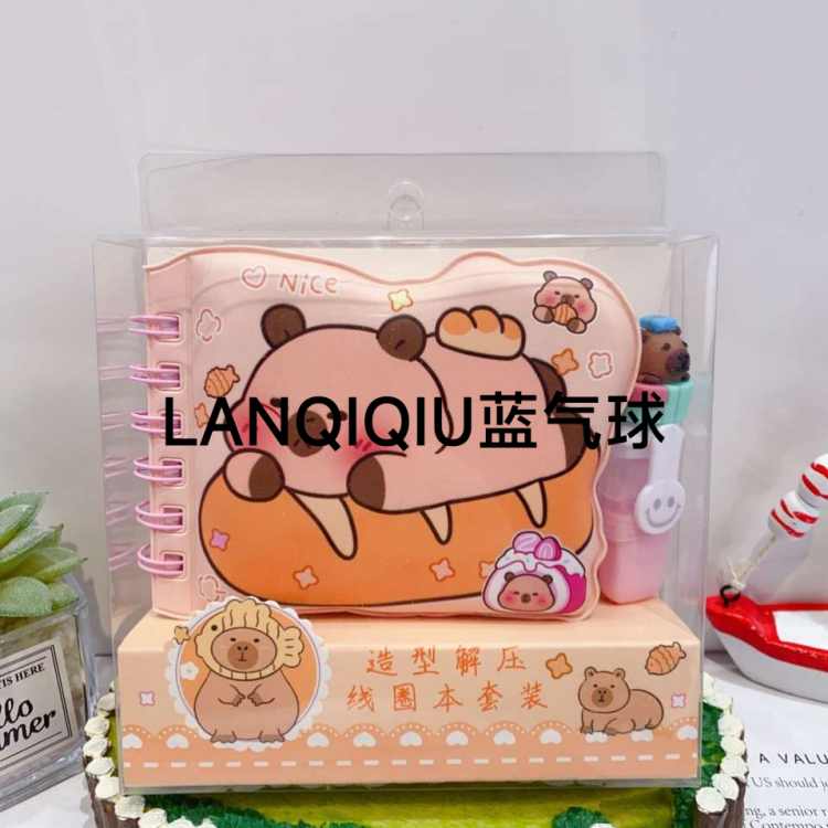 Capibara Stress Relief Notebook Cartoon Highlighter Set Coil Inflatable Notebook Capybara Diary Coil Book Specification image