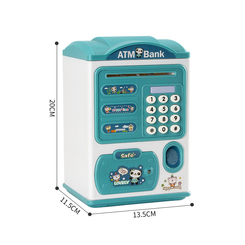 Children's multi-functional cartoon ATM piggy bank, automatic money roll, DIY electric audio-visual fingerprint savings box, gift toys Specification image