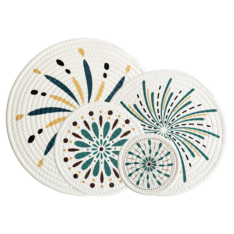 Hot-selling Japanese-style printed cotton rope heat insulation pads, placemats, plate pads and coasters in stock Specification image