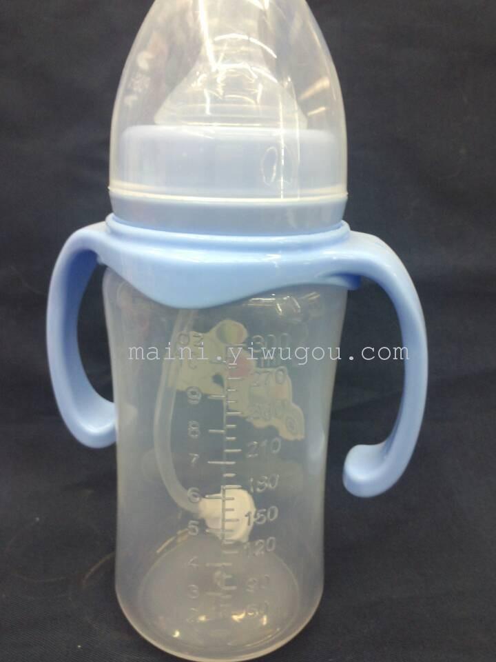 Wide-mouth plastic baby bottle with handle and automatic straw, 300ml for newborns and mothers details Picture