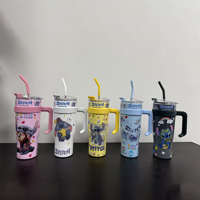 新款时尚创意卡通图案保温杯简约便携带手柄吸管杯户外高颜值水杯详情1