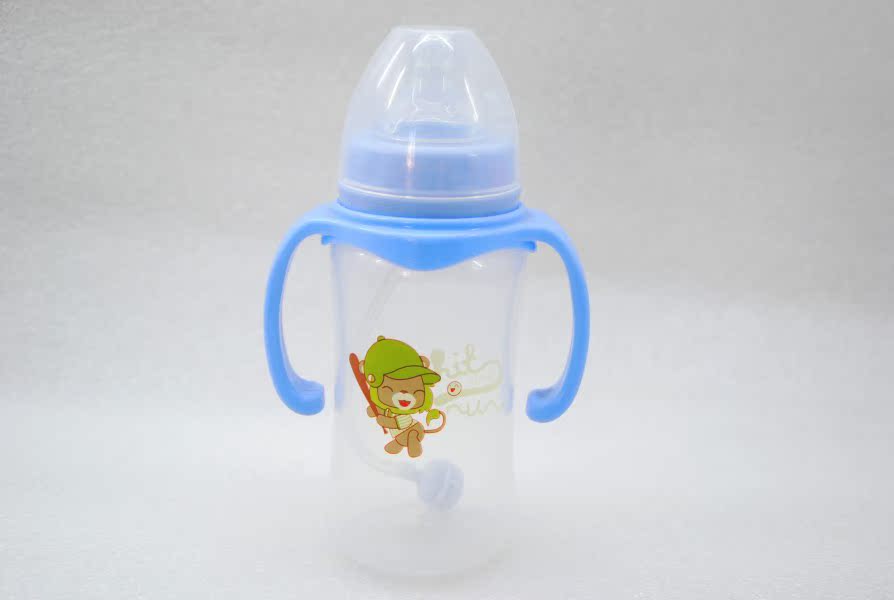 Wide-mouth plastic baby bottle with handle and automatic straw, 300ml for newborns and mothers pic 7