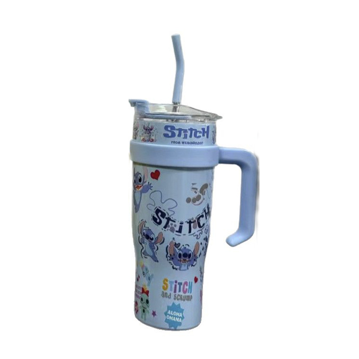 新款时尚创意卡通图案保温杯简约便携带手柄吸管杯户外高颜值水杯详情3