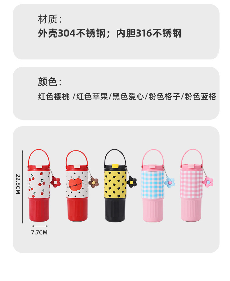 新款创意格子不锈钢冰霸保温杯带手柄吸管高颜值便携手提车载杯详情13