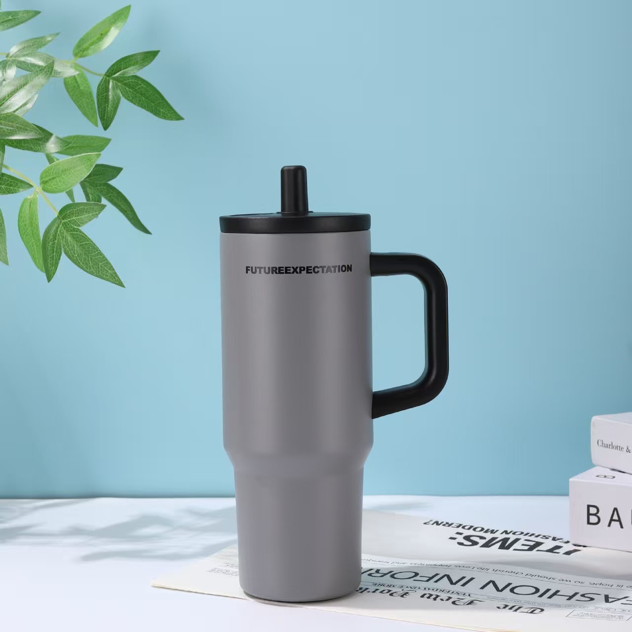 跨境新款316不锈钢保温杯大容量水杯手柄吸管杯便携保冷冰霸杯车