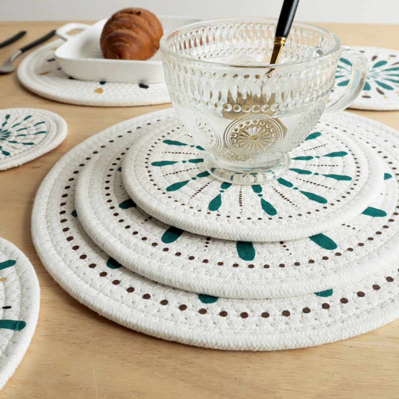 Hot-selling Japanese-style printed cotton rope heat insulation pads, placemats, plate pads and coasters in stock details Picture