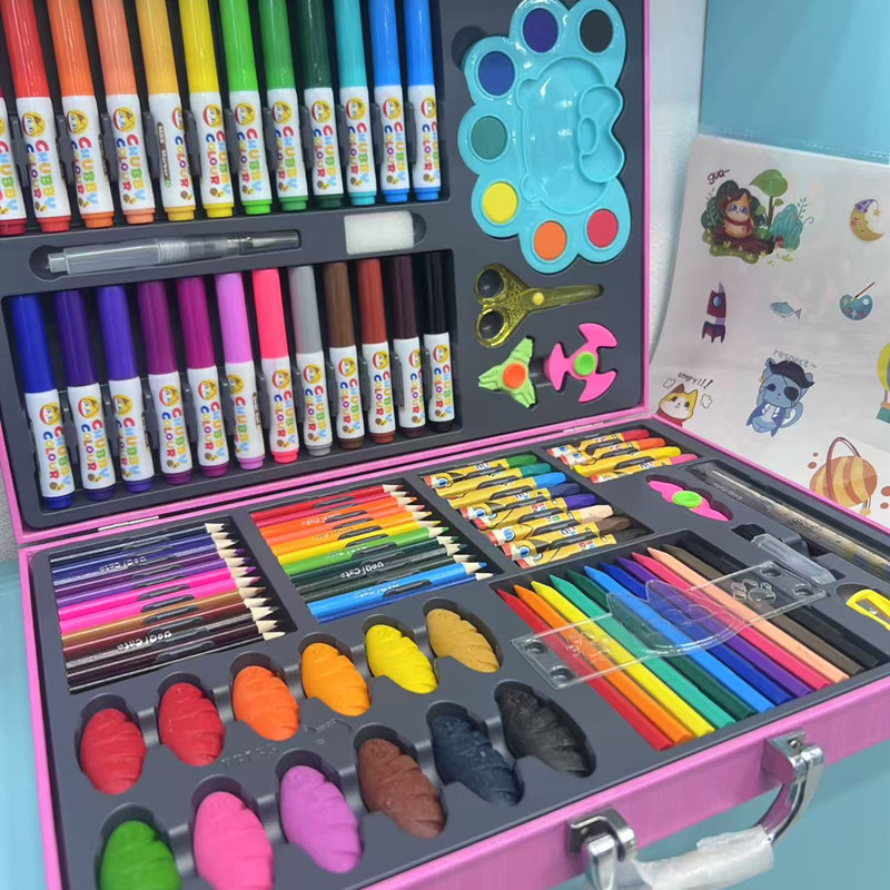 128 pieces of aluminum box brush painting set, student watercolor pen, children's doodle gift box, factory wholesale details Picture