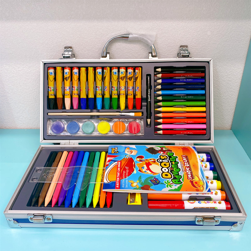 68 Aluminum box brush set, crayon, oil painting, watercolor pen set, art supplies, drawing pens, children's brush set details Picture