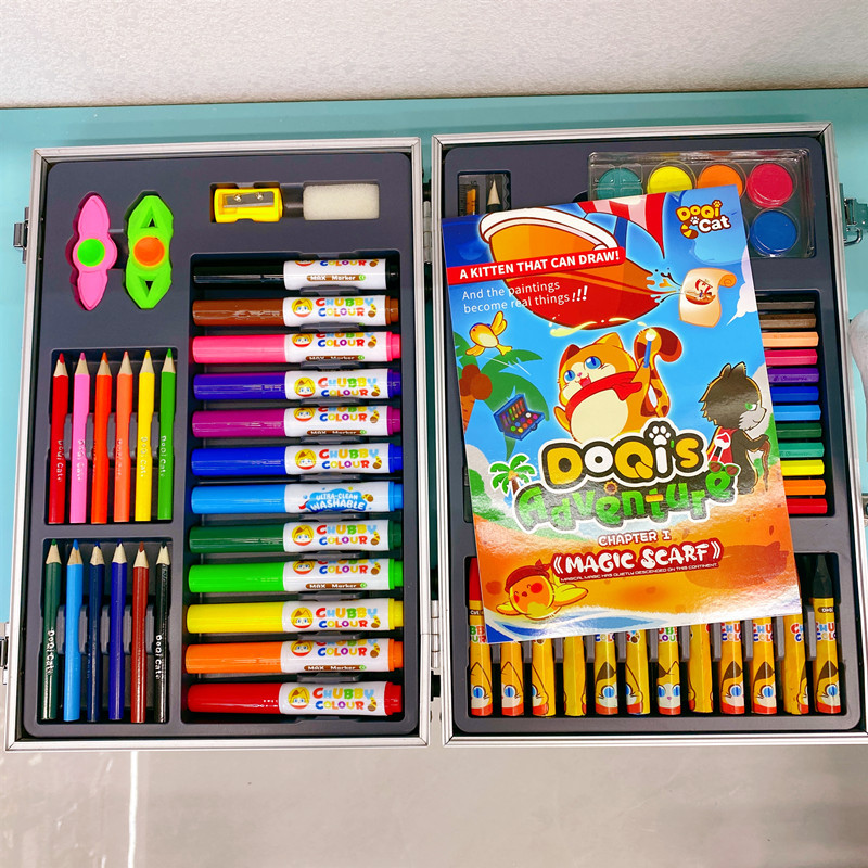 Factory direct sales of 90-piece aluminum box paintbrush painting set, student watercolor pens, Children's Day graffiti gift box Specification drawing