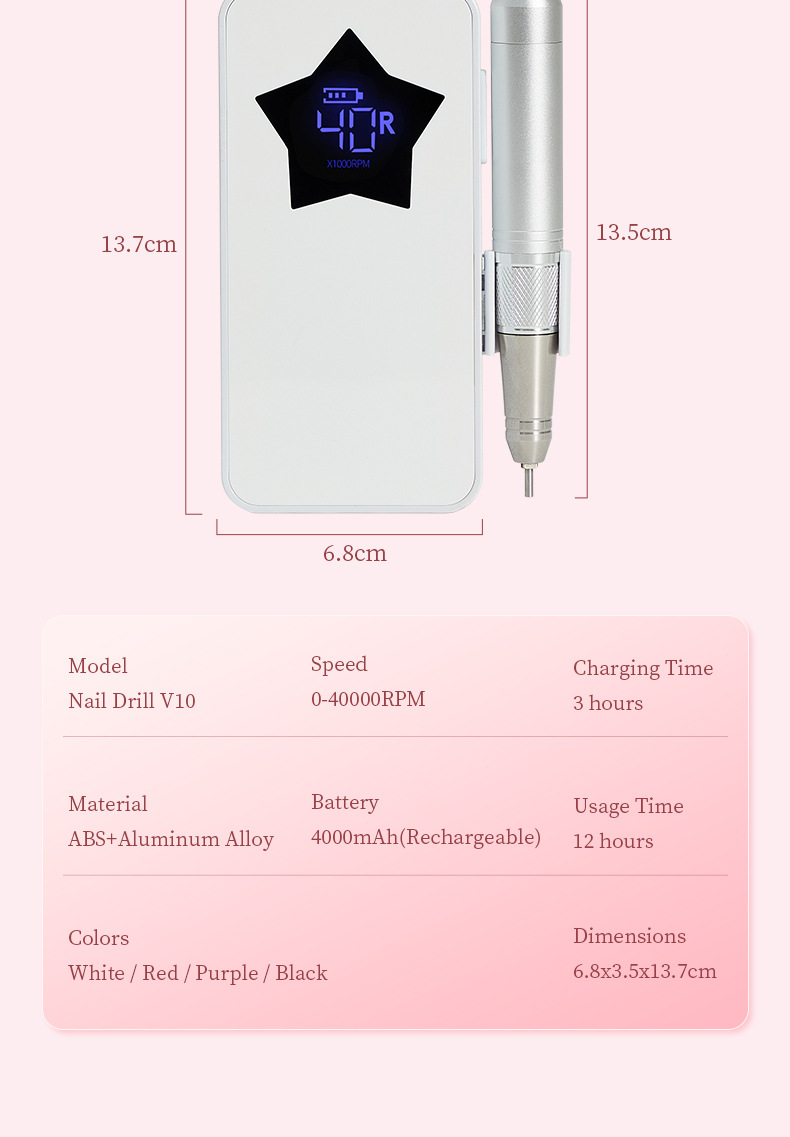 新款美甲打磨机40000转充电式磨甲机空心杯无刷低噪音卸甲打磨机详情14
