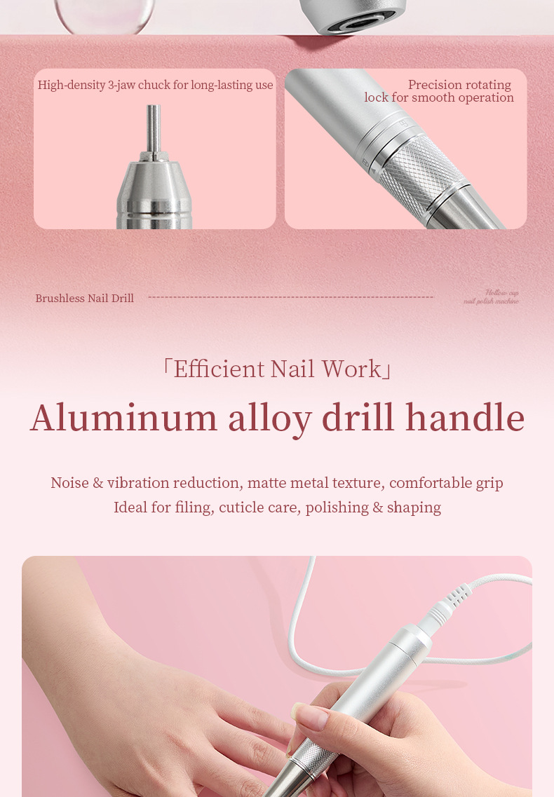 新款美甲打磨机40000转充电式磨甲机空心杯无刷低噪音卸甲打磨机详情10