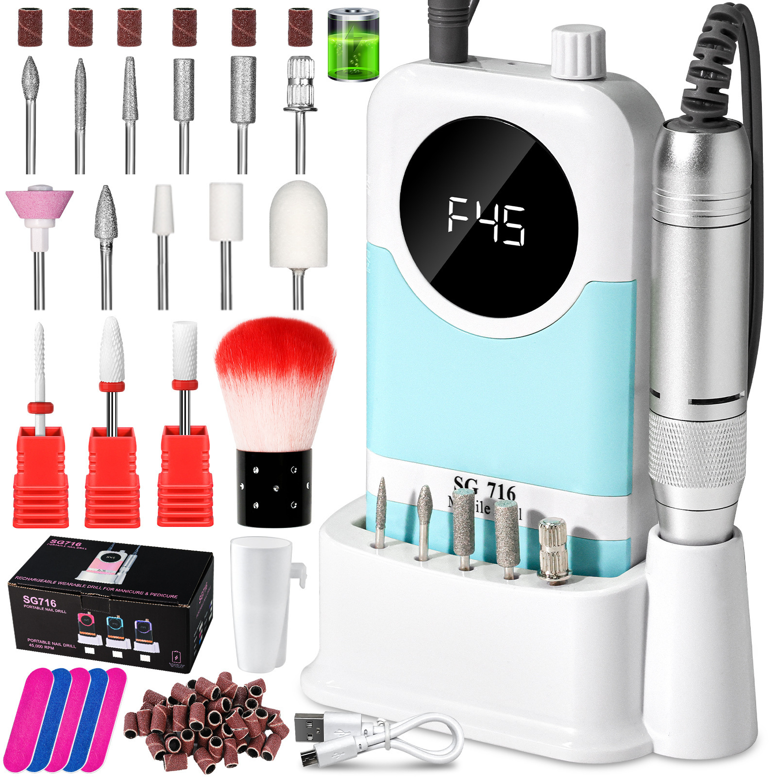 Cross-Border Professional Nail Polish And Nail Removal Machine Set, Battery-Powered Nail Polish And Nail Trimming Tools, Nail Dead Skin Removal Sg716 details Picture