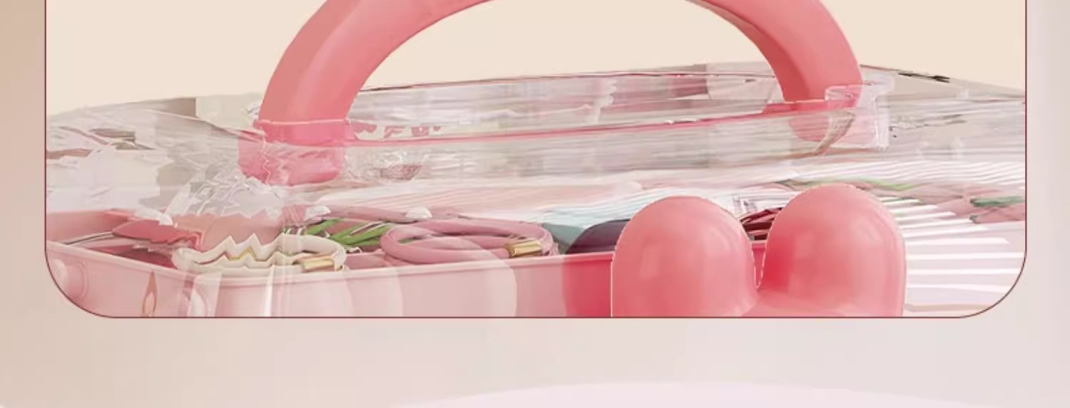 发饰收纳盒头绳项链咕卡大容量家用透明盖分层桌面儿童发 饰收纳详情2