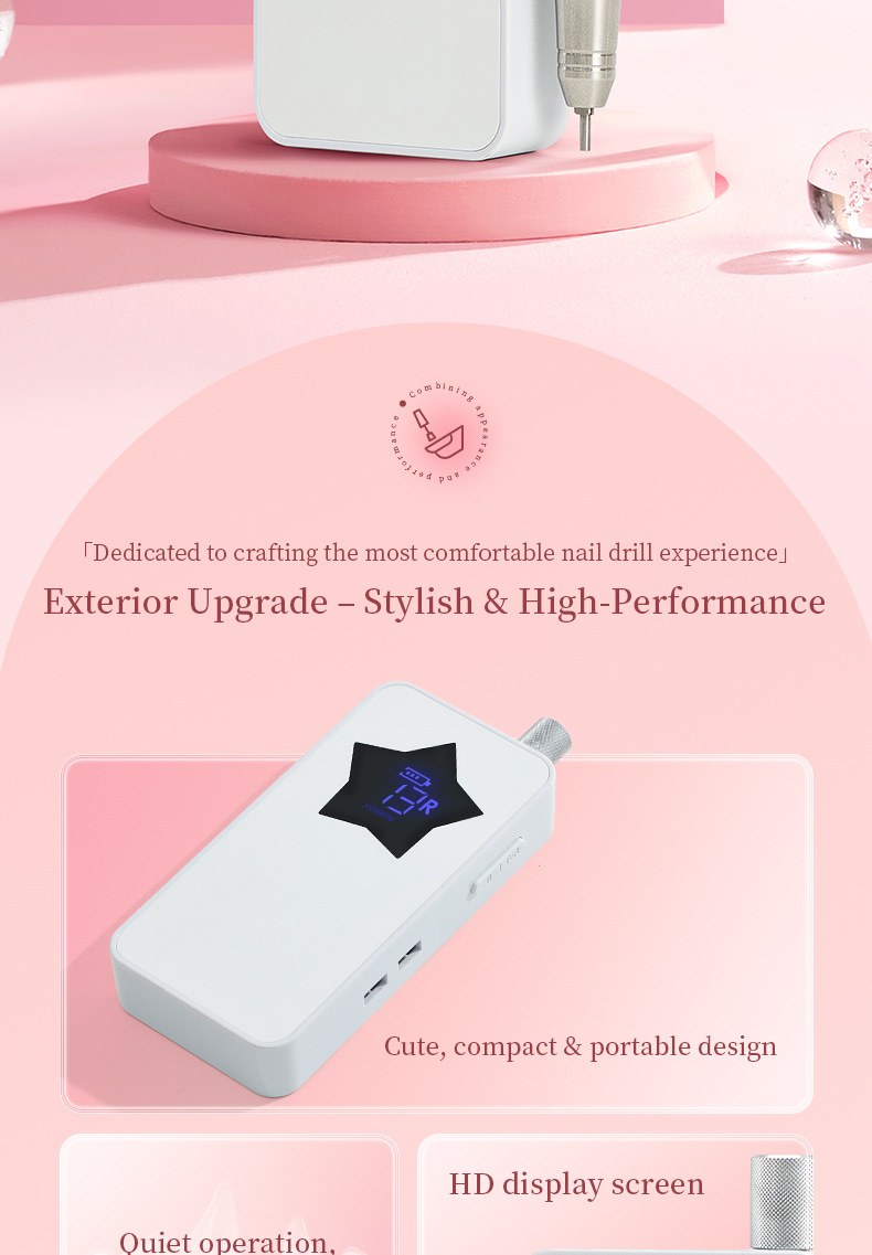 新款美甲打磨机40000转充电式磨甲机空心杯无刷低噪音卸甲打磨机详情2