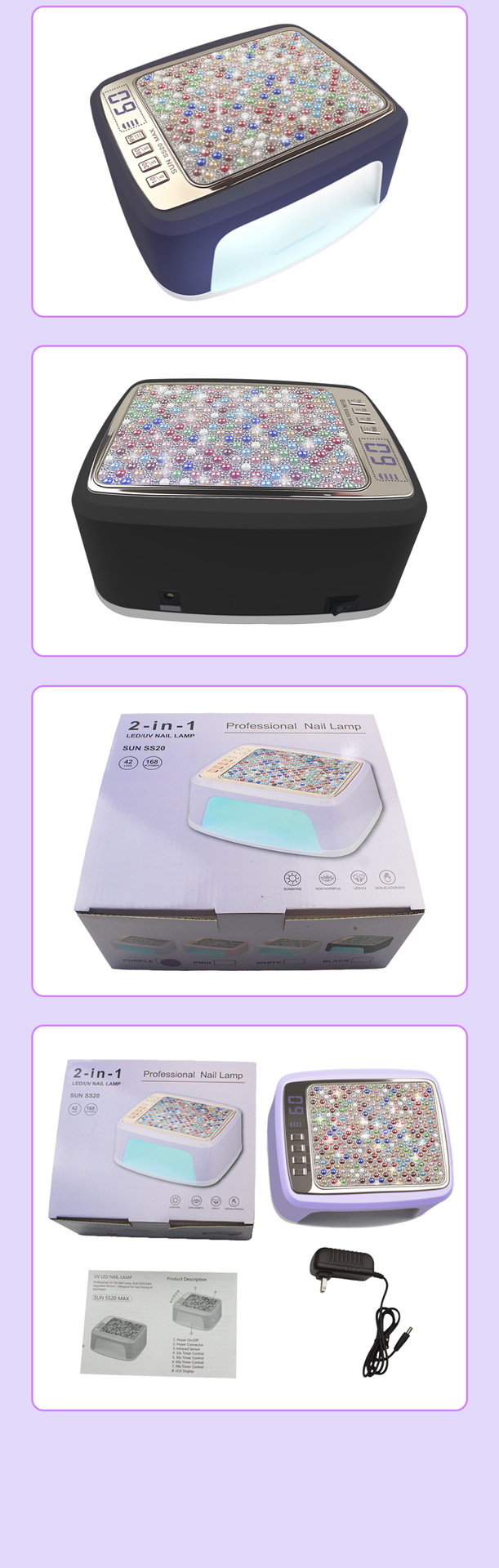 跨境新款SS20钻石款水晶灯珠蓄电美甲灯UV烤灯LED充电光疗机烘干详情12