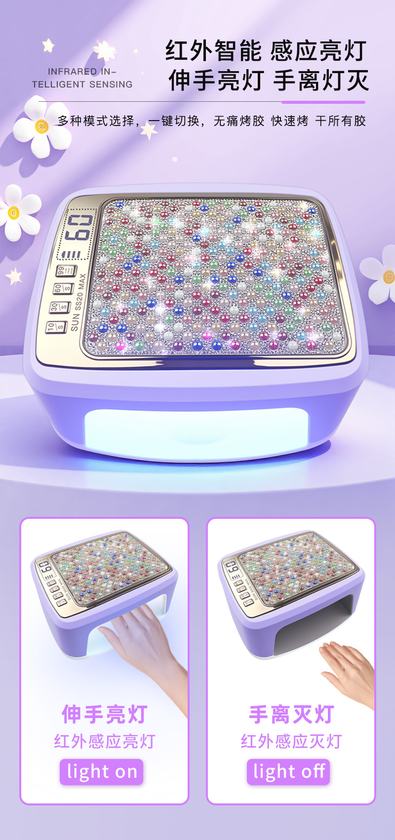 跨境新款SS20钻石款水晶灯珠蓄电美甲灯UV烤灯LED充电光疗机烘干详情5