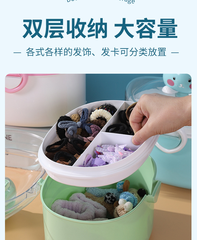 简约儿童发饰收纳盒发夹皮筋首饰盒桌面杂物箱手提收纳盒咕卡盒详情6