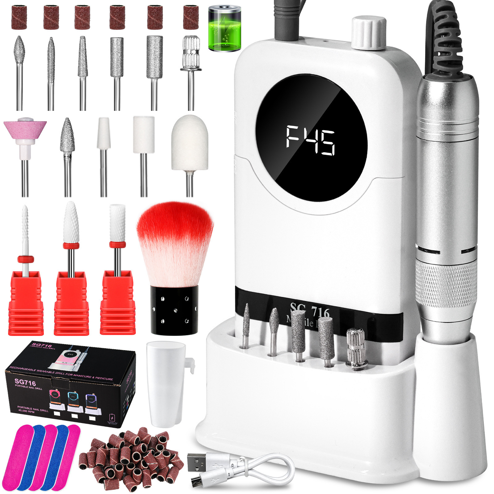 Cross-Border Professional Nail Polish And Nail Removal Machine Set, Battery-Powered Nail Polish And Nail Trimming Tools, Nail Dead Skin Removal Sg716 Item Picture