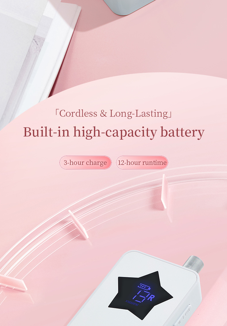 新款美甲打磨机40000转充电式磨甲机空心杯无刷低噪音卸甲打磨机详情6