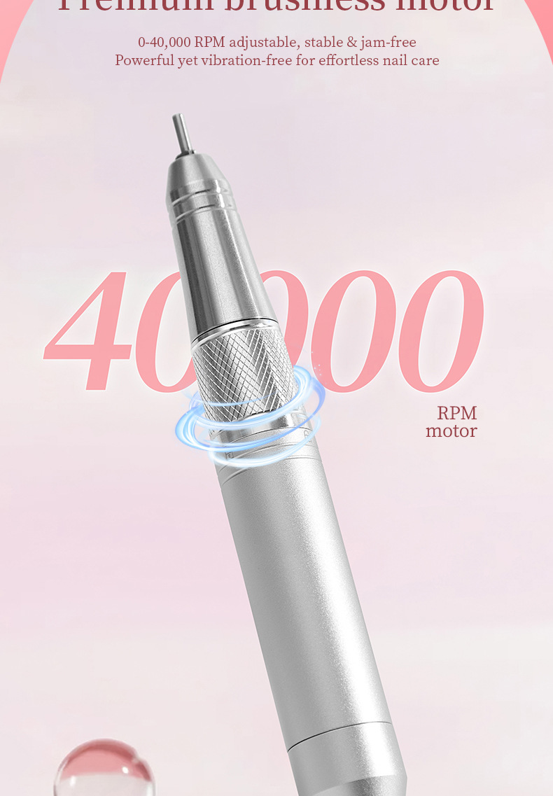 新款美甲打磨机40000转充电式磨甲机空心杯无刷低噪音卸甲打磨机详情9