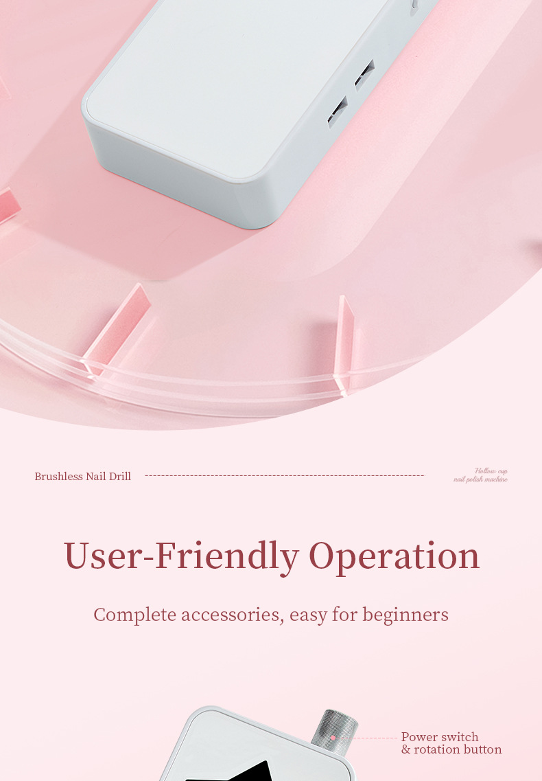 新款美甲打磨机40000转充电式磨甲机空心杯无刷低噪音卸甲打磨机详情7