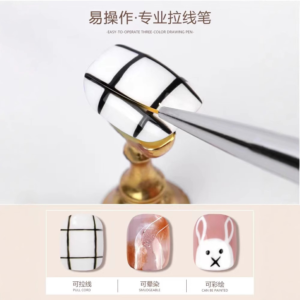 Nail art drawstring pen set, commonly used in nail salons, colorful painting flower pens, ultra-fine drawstring pens, edge shading and phototherapy brushes details Picture