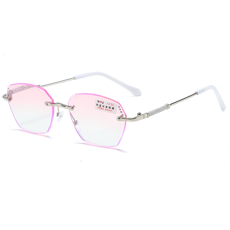 新款防蓝光钻石切边无框多边形老花镜老年时尚款点钻高档老花眼镜详情图4