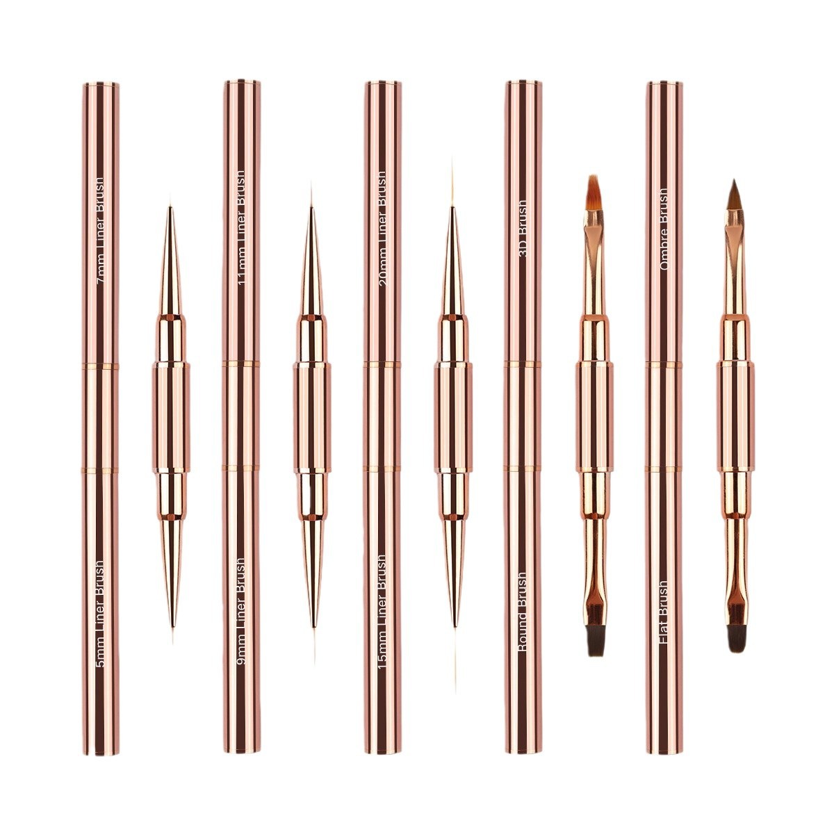 A complete set of nail art tools, including 5 rose gold nail art functional pens, phototherapy pens and smudge pens