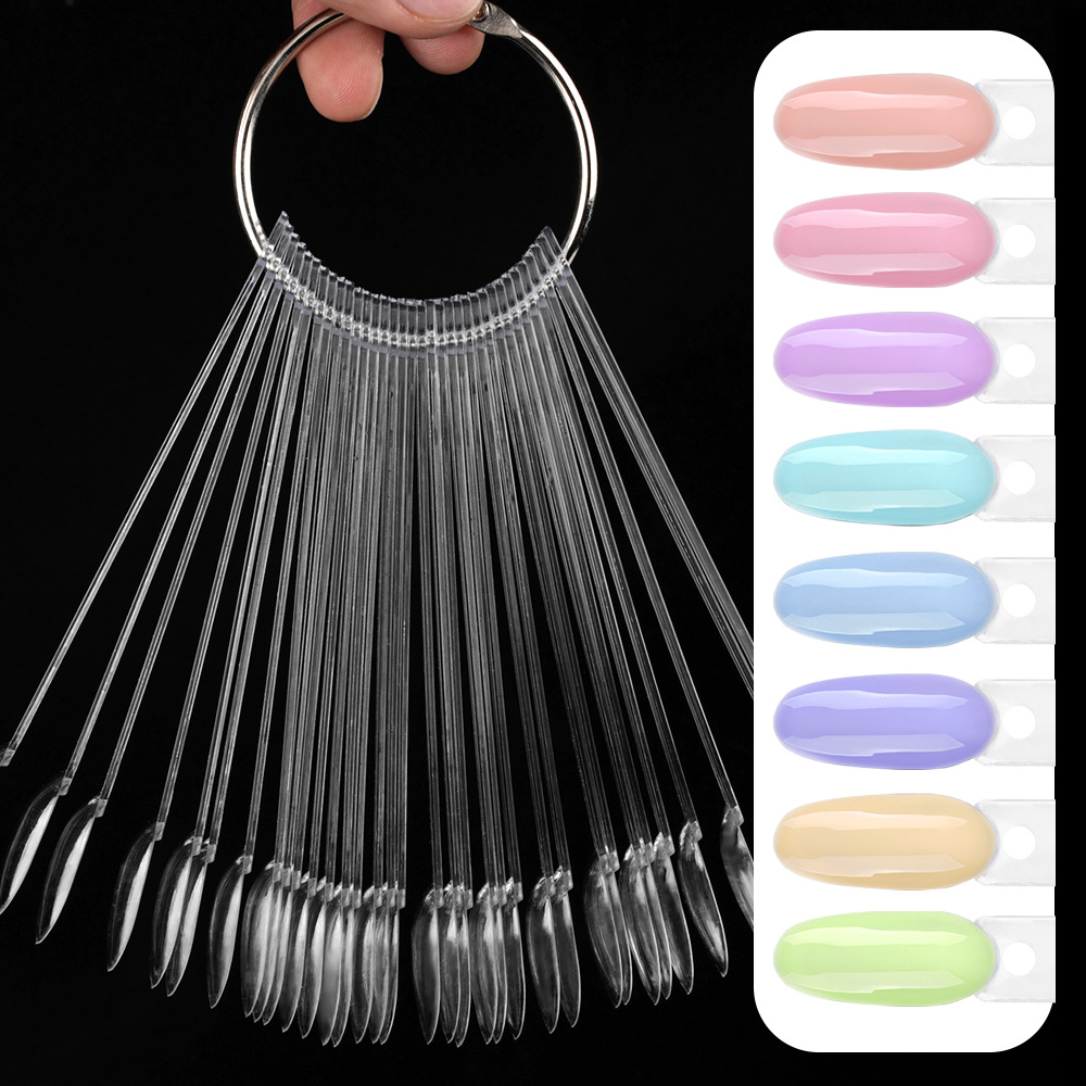 The cross-border nail salon uses a 50-piece bagged transparent iron ring nail polish color palette for nail polish practice fan-shaped color cards details Picture