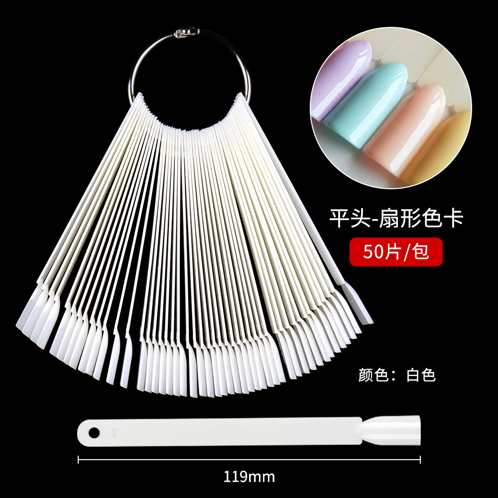 The cross-border nail salon uses a 50-piece bagged transparent iron ring nail polish color palette for nail polish practice fan-shaped color cards Item Picture