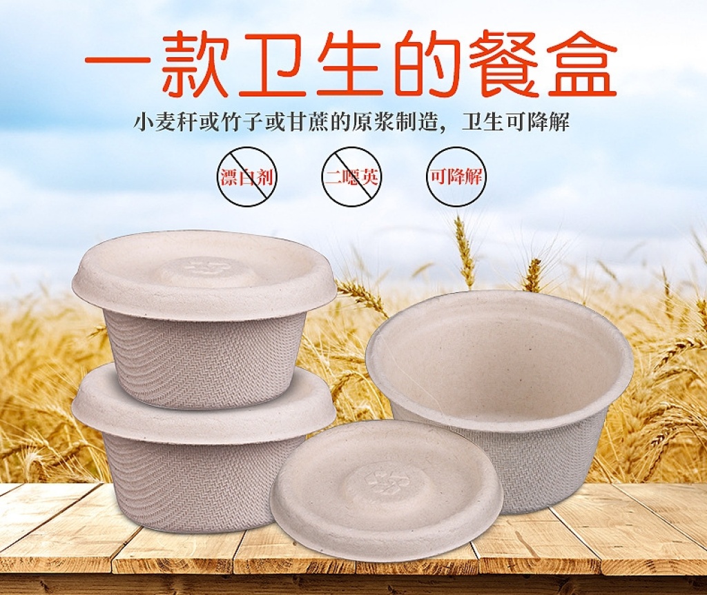 P013一次性纸浆可降解圆盘大沙拉盒 披萨盘外卖餐盒详情5
