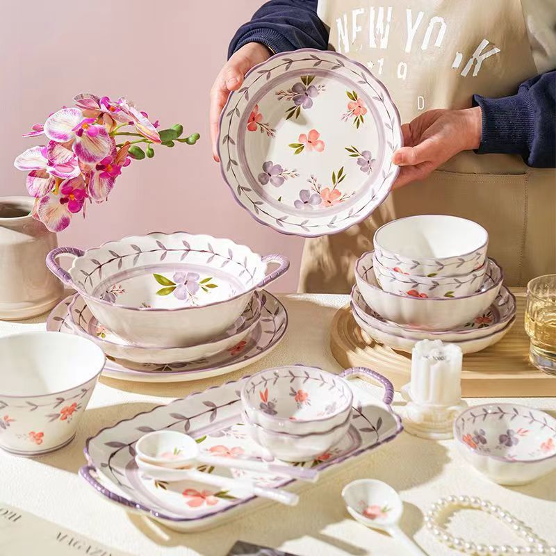 hg碗盘一整套陶瓷盘子菜盘家用时尚饭碗碟子餐盘高级感餐具碗碟套