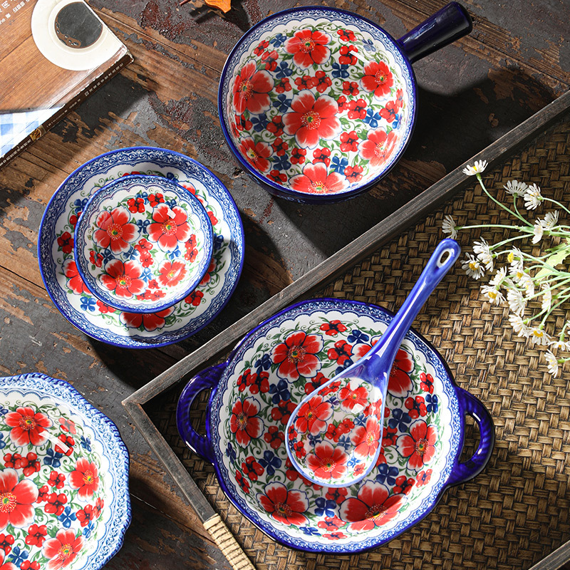 YJ波西米亚陶瓷家用烘焙陶瓷餐具安娜之家盘子碗套装鱼盘汤盘