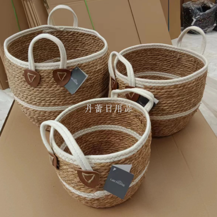 天然草编手工蒲草编织收纳篮时尚美观居家收纳必备，可定制个性化