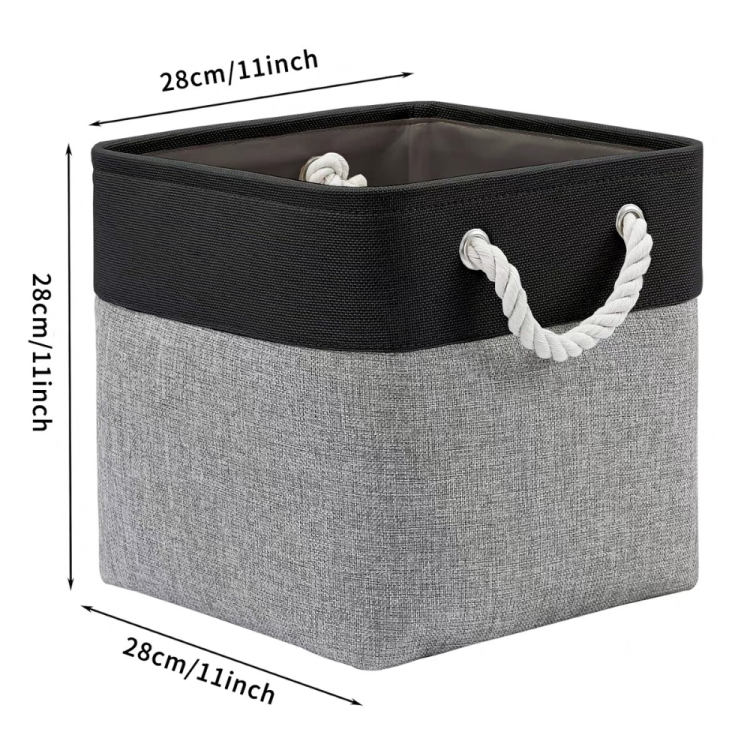 Spliced storage baskets, cotton rope handle storage baskets, miscellaneous toy storage boxes, wholesale linen fabric dirty clothes baskets Specification image