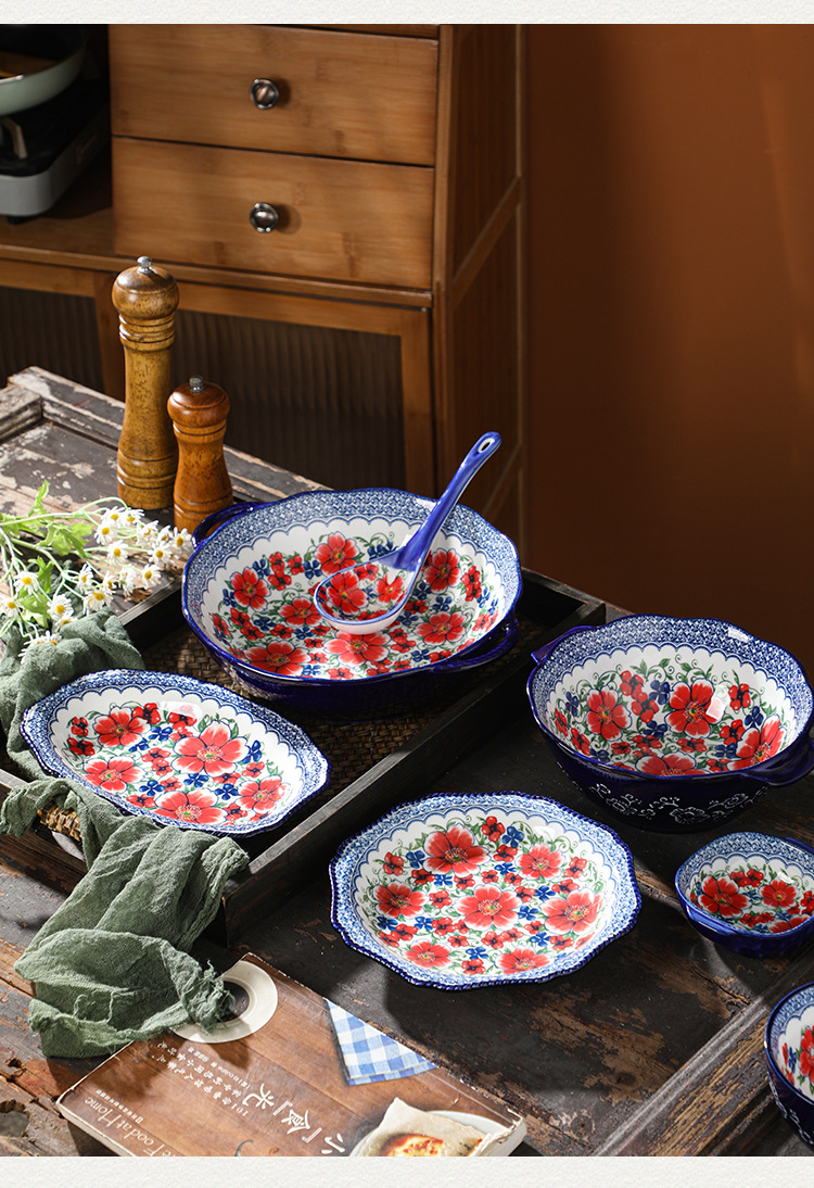YJ波西米亚陶瓷家用烘焙陶瓷餐具安娜之家盘子碗套装鱼盘汤盘详情8
