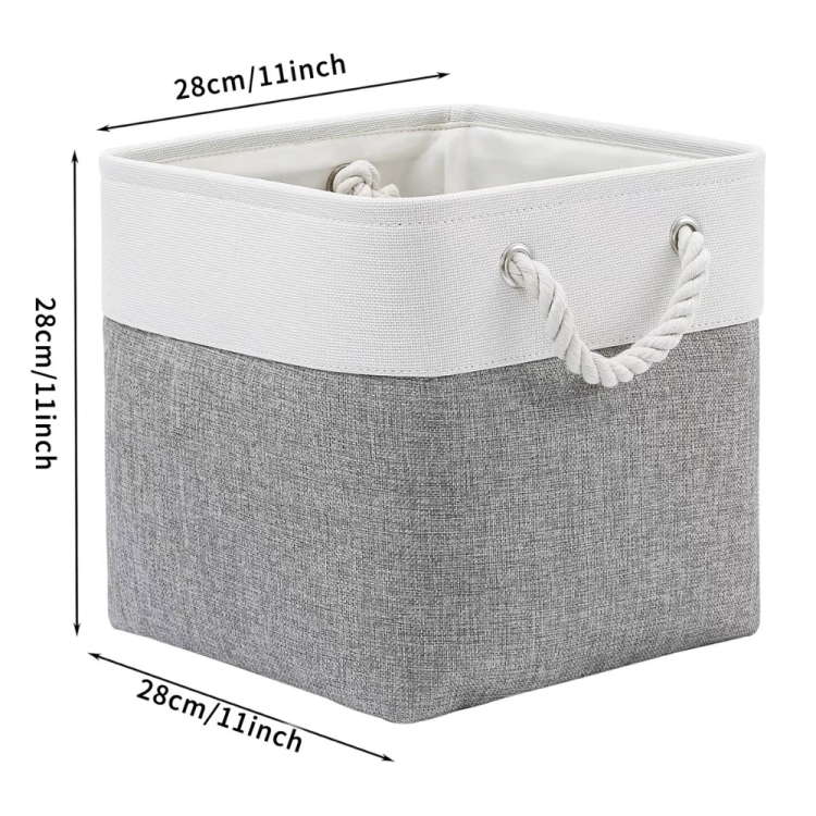Spliced storage baskets, cotton rope handle storage baskets, miscellaneous toy storage boxes, wholesale linen fabric dirty clothes baskets details Picture
