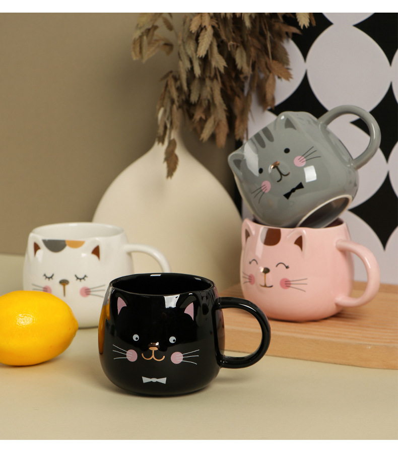 可爱猫咪杯卡通猫杯陶瓷杯时尚彩色咖啡杯情侣马克杯办公室礼品杯详情1