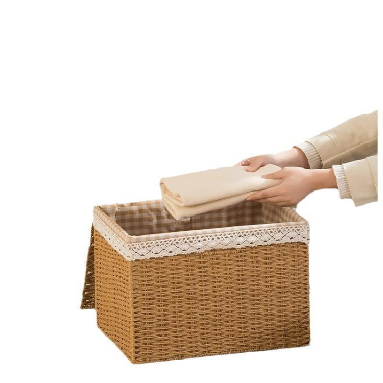 Household storage box, wardrobe, clothing and sundries organization storage box, rattan woven Japanese-style woven storage basket with lid Application Scenario