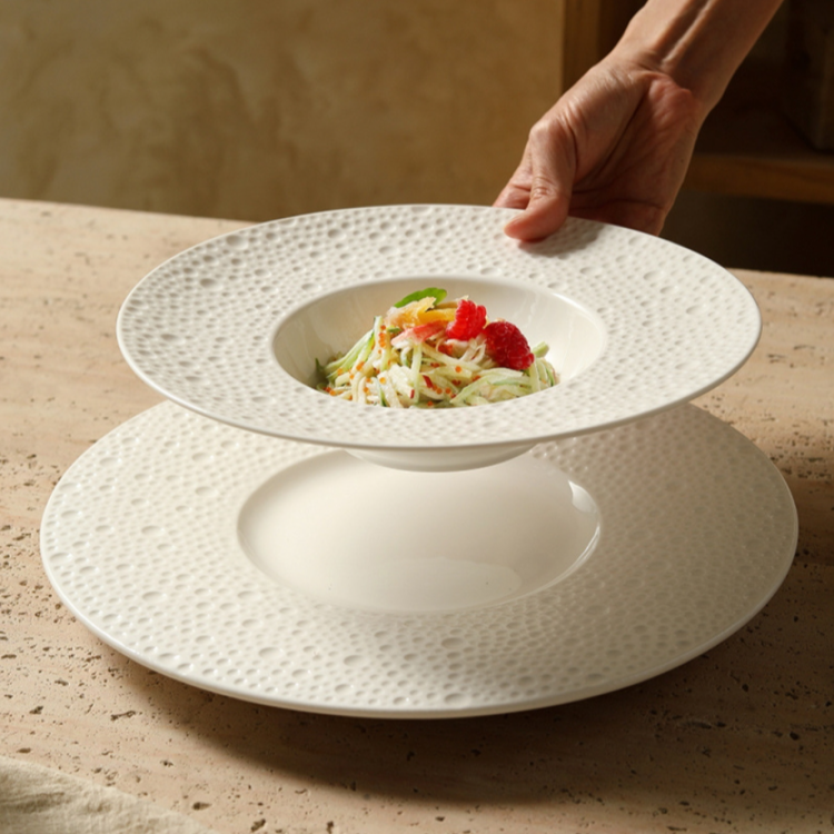 YJ简约草帽家用西餐盘意面沙拉盘酒店餐具盘子高级陶瓷纯色创意