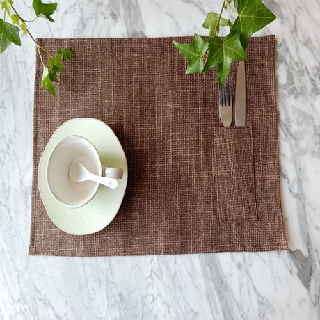 Eco-friendly single-layer solid color cotton and linen fabric placemats with pockets, European-style heat-insulating table plates, bowl MATS, cup MATS, and fixed knives and forks