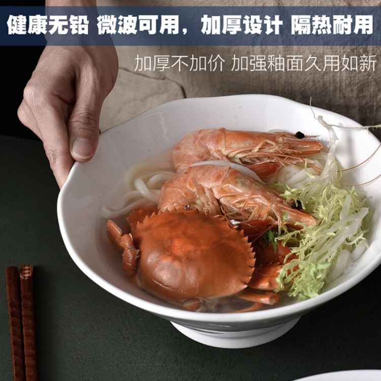 YJ日式家用酒店网红陶瓷碗斗笠碗泡面碗纯白色拉面汤碗饭店餐具