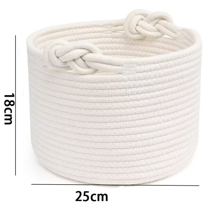 Baby diaper storage basket, cross-border round cotton rope handle storage basket, rope storage basket Specification image