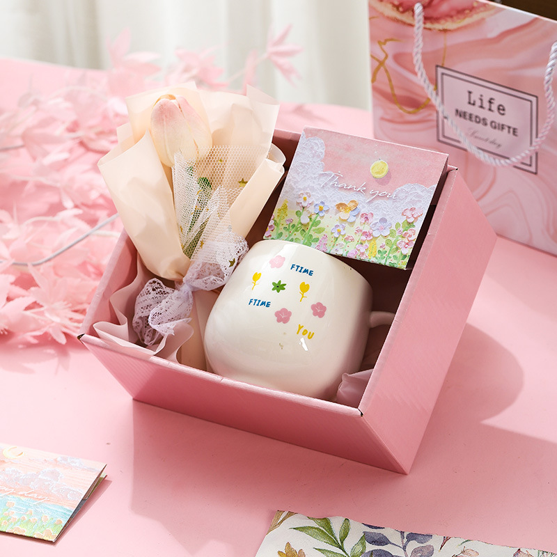 生日礼物小清新郁金香杯陶瓷杯少女心伴手礼送闺蜜实用马克杯礼盒